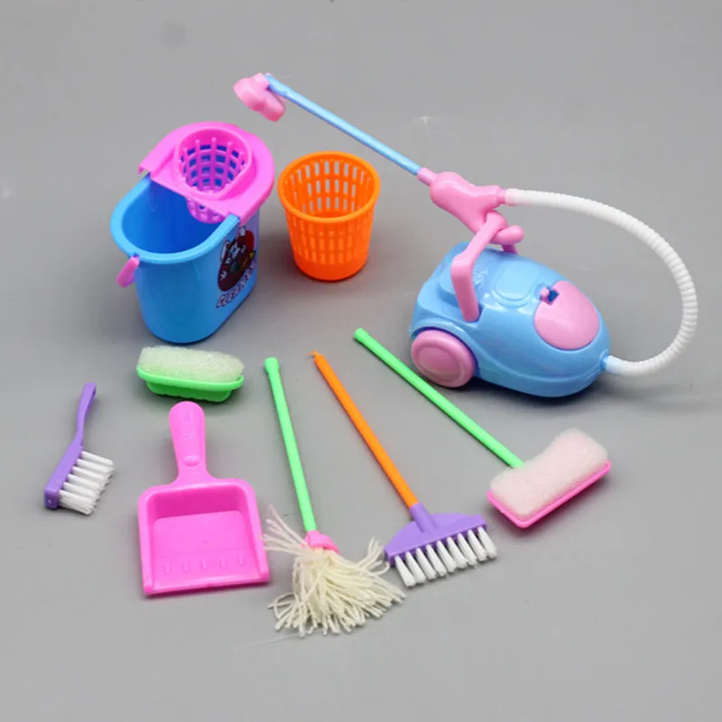 Kids Outdoor Broom - 9 STKS Miniatuur Poppenhuis Schoonmaakproducten Mini